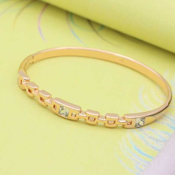 Elegant Rose Gold Bangle with Geometric Charm and Crystal Accents, XPBL0474 - Picture 2 of 12